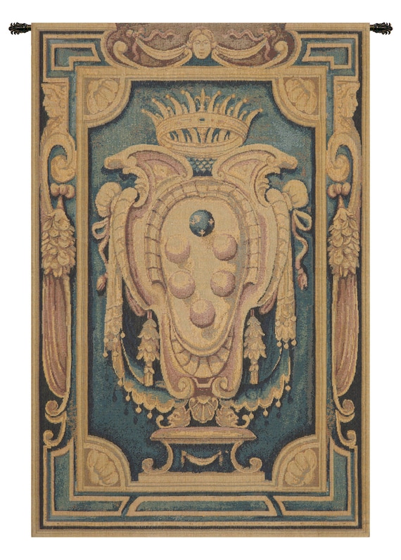 Italian Woven Wall Tapestry: Medieval Crest, Blue & Gold (25x18 inch)