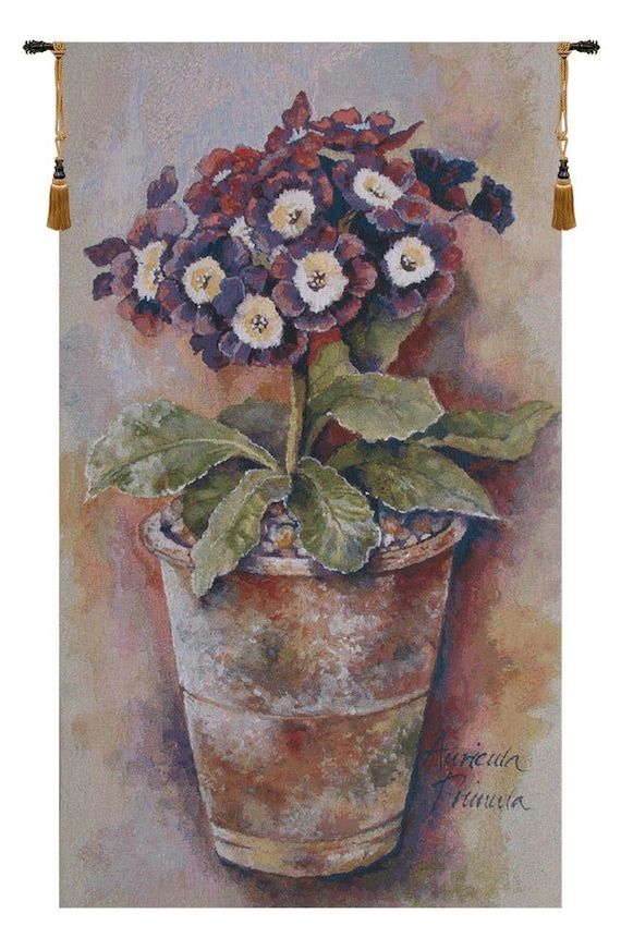 Primula Auricula Tapestry: Belgian Woven Floral Wall Art
