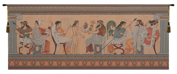 Olympians Tapestry: French Jacquard Woven Wall Hanging (19x46 inch)