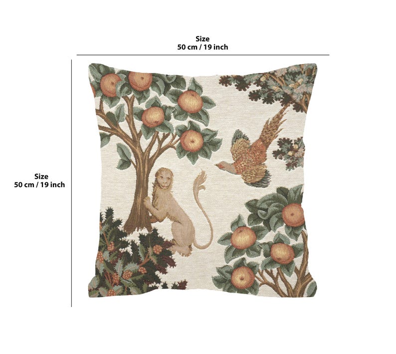 Lion Pheasant Tapestry Throw Pillow Cushion Cover: French Jacquard Woven Medieval (19x19 Inch) image 2