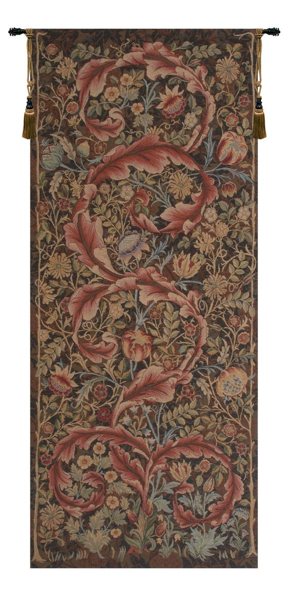 Acanthe Brown European Floral Tapestry - Large Jacquard Wall Hanging Inspired by William Morris Art