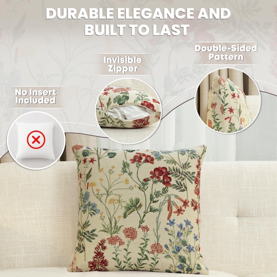 Elegant Floral Jacquard Tapestry Cushion Cover 18x18  - Decorative Throw Pillow Case for Couch