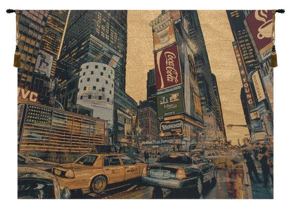 Times Square Tapestry: Italian Woven City Scene Wall Hanging (24x34 inch)