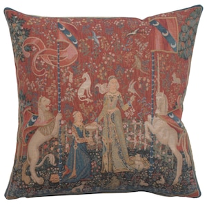 Copricuscino piccolo The Taste / Copricuscino in tessuto jacquard / Copricuscino quadrato in arazzo belga / Copricuscino con arazzo dama e unicorno
