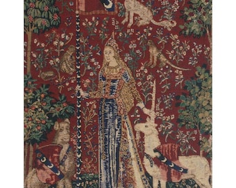 Touch, Lady & Unicorn Wall Tapestry Hangings - Millefleurs Wall Hangings - Jacquard Woven Decorative Wall Art