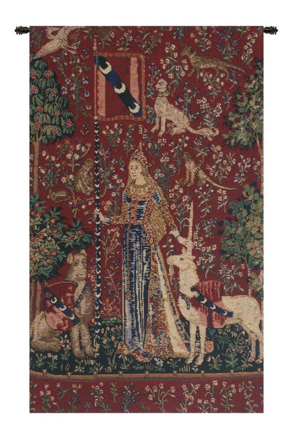 Lady and Unicorn Tapestry: Medieval Millefleurs Jacquard Wall Hanging