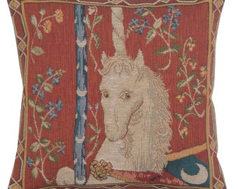 The Unicorn Tapestry Pillow Cover 14x14 inch - Medieval Decorative Square Cushion Case - Gobelin Throw Pillow Case
