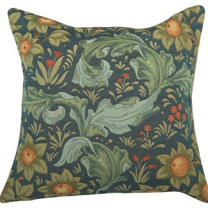 Arabesques Orange Tree Blue Tapestry Cushion Cover 19x19 Inch - William Morris Art Decorative Pillow Case - Gobelin Woven Sofa Pillow Cover