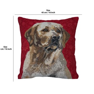Yellow Labrador Tapestry Cushion Cover: Belgian Jacquard Woven Pillow (16x16 inch) image 2