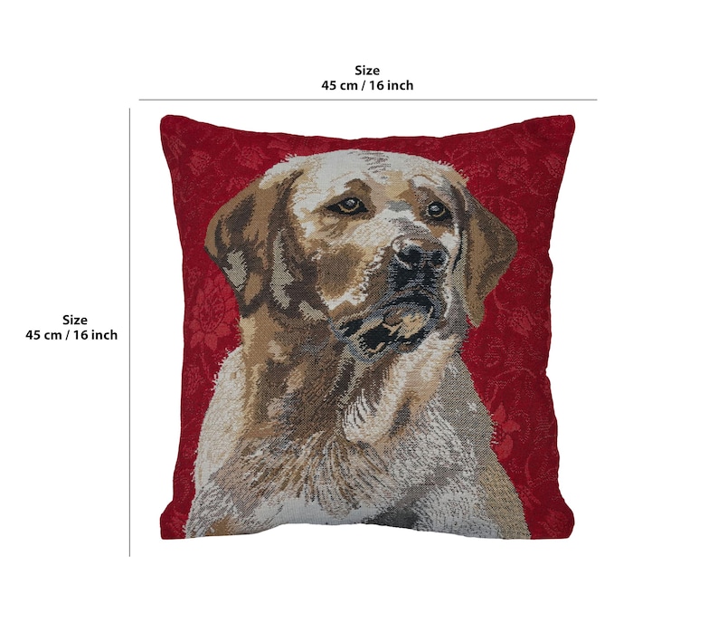 Yellow Labrador Tapestry Cushion Cover: Belgian Jacquard Woven Pillow (16x16 inch) image 2