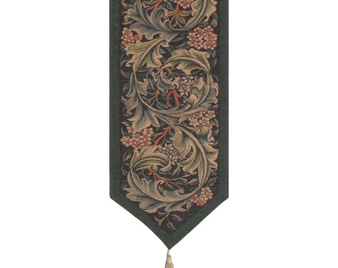 William Morris Green Tapestry Table Runner: Acanthus Leaf Design