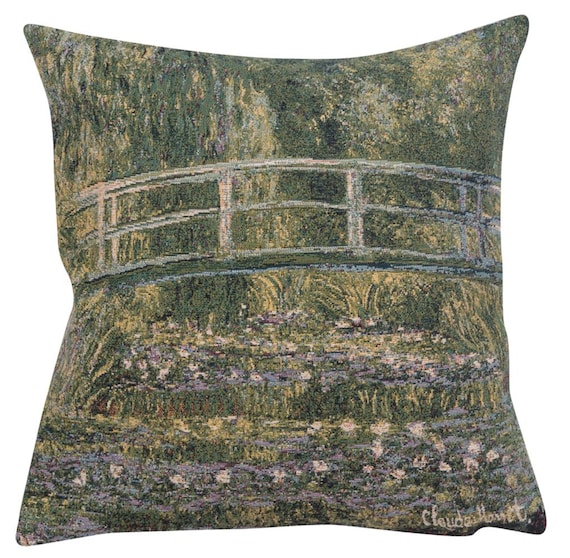 Monet's Bridge Tapestry Pillow Cover: Belgian Woven Decorative Cushion