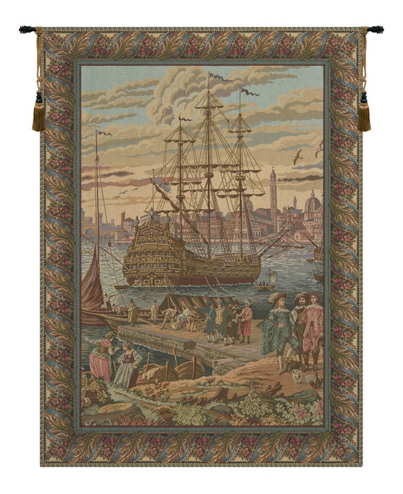 The Galleon I Tapestry: Italian Woven Coastal Wall Art