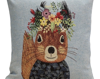 Callie the Squirrel Woven Cushion Cover 18x18in Tapestry Throw Pillow for Couch