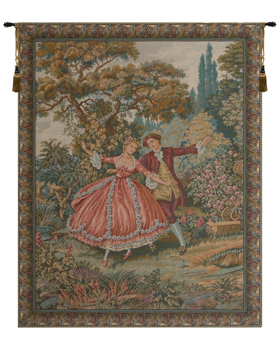 European Dancing Scene Tapestry: Unique Woven Italian Wall Art Decor Hanging - Classical Jacquard Landscape
