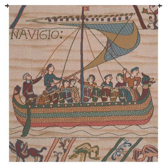 Duke William's Ship Tapestry: Jacquard Woven Medieval Wall Art (29x28 inch)