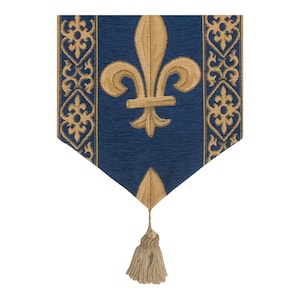 Camino de mesa azul con flor de lis, tejido jacquard francés de algodón, decoración real para comedor
