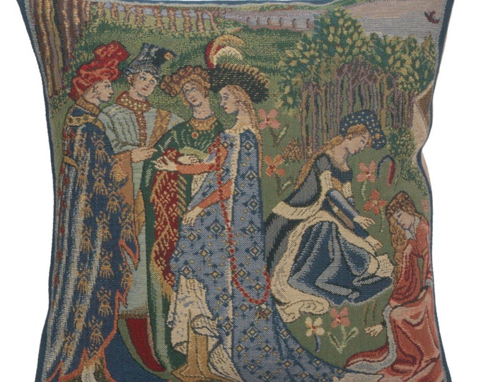 Medieval Tapestry Pillow Cover: Duc De Berry Belgian Woven Cushion (16x16 Inch)