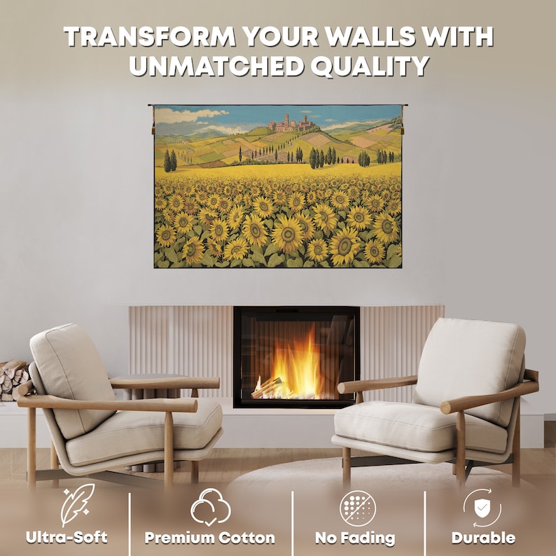 Vintage Italian Sunflower Landscape Tapestry