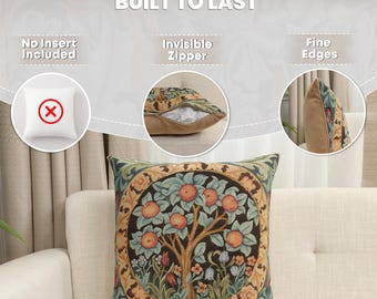 William Morris Orange Tree Tapestry Pillow Cover - 19x19  inch European Gobelin Woven Decorative Cushion Case