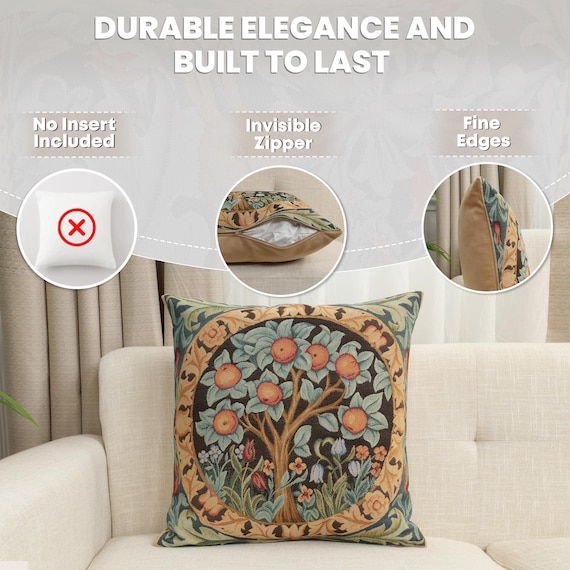 William Morris Orange Tree Tapestry Pillow Cover: 19x19 European Jacquard Woven Cushion