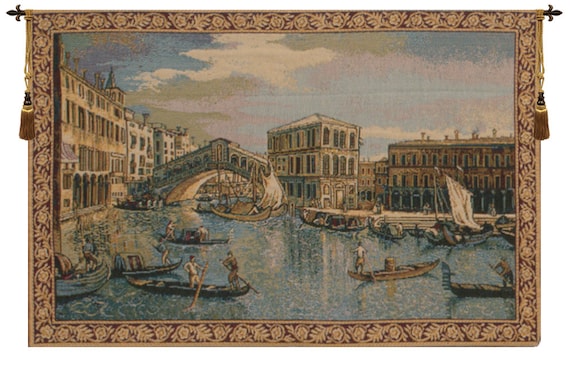 Rialto Bridge Tapestry: Italian Grand Canal Woven Wall Hanging (13x19 inch)