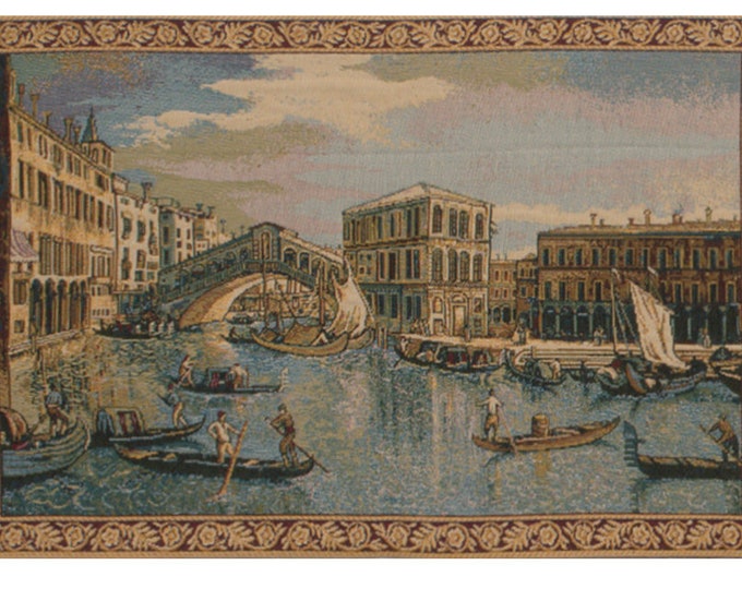 Rialto Bridge Tapestry: Italian Grand Canal Woven Wall Hanging (13x19 inch)