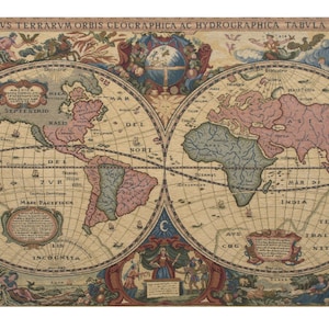 Chenille Globe Europäischer Wandteppich - Vintage Weltkarte Wandkunst - Französischer Jacquard gewebter Wandbehang für Büro oder Zuhause