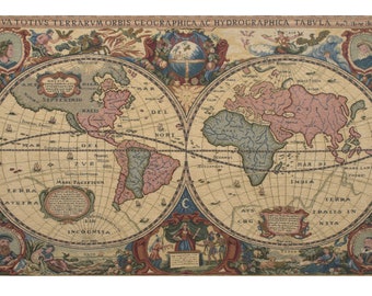 Chenille Globe European Wall Tapestry Hanging - Vintage World Map Wall Art - French Jacquard Woven Wall Hanging Decor for Office or Home