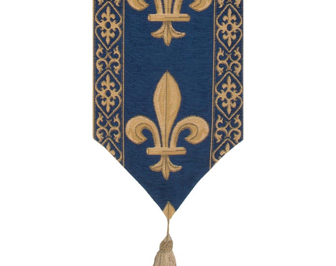 Fleur de Lys Table Runner: Blue & Gold French Dining Decor (48x12 Inch)