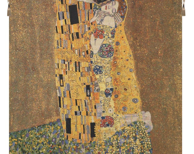 Gustav Klimt's The Kiss Jacquard Woven Belgian Tapestry - Art Nouveau Wall Hanging Home Decor