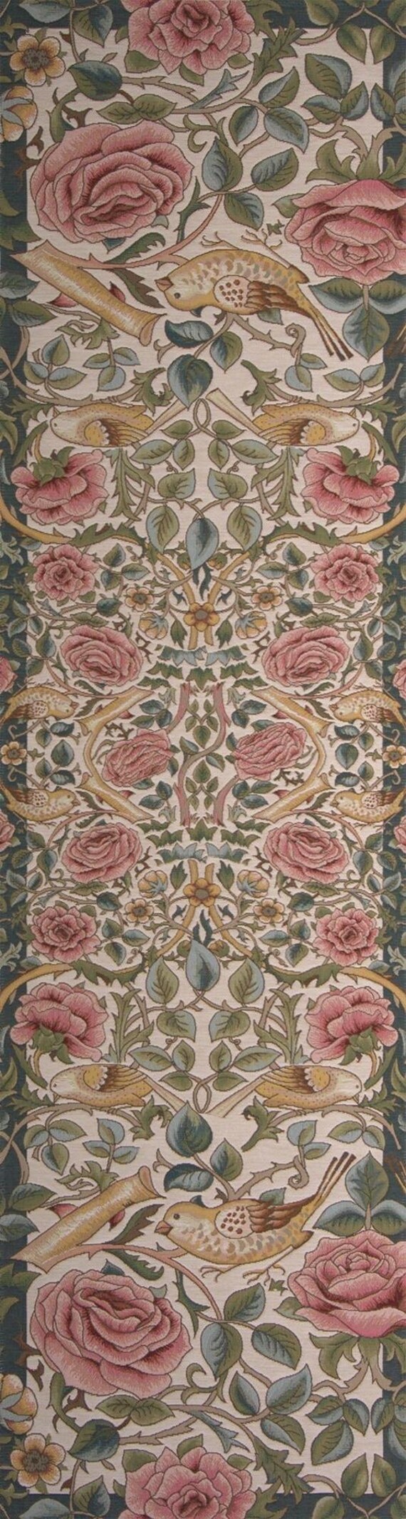 Roses and Birds II White Table Runner