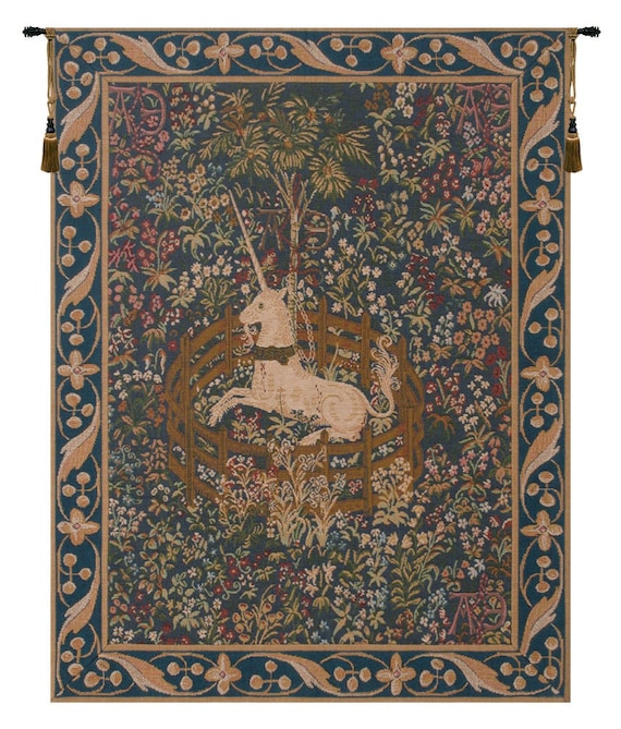 Licorne Captive Woven Tapestry: French Medieval Unicorn Wall Hanging