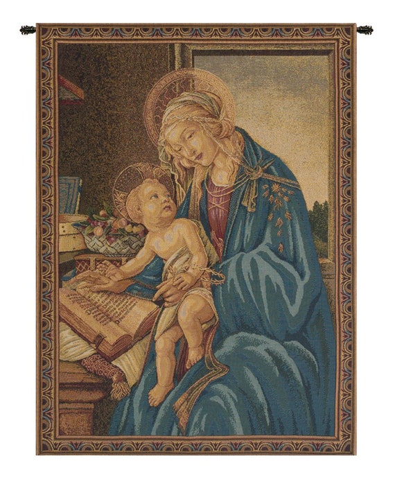 Madonna Del Libro Tapestry: Italian Woven Jacquard Wall Art