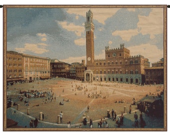 Wall Decor Siena Square European Wall Tapestry, City Scene Medieval Woven Wall Hangings Tapestry Gift For Her/Him, Italian Modern Wall Art