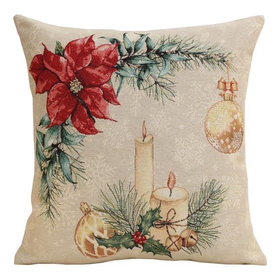 Festive Noel Tapestry Cushion Cover: Elegant Holiday Decor for Sofa, Couch & Living Room
