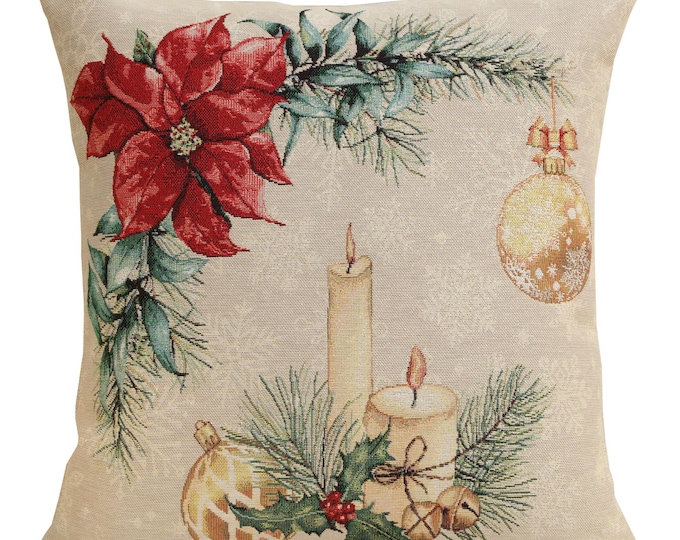 Festive Noel Tapestry Cushion Cover: Elegant Holiday Decor for Sofa, Couch & Living Room