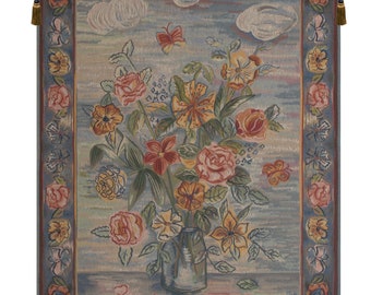 Modern Style Bouquet European Wall Tapestry - Floral Bouquet Wall Art - Decorative French Wall Hanging - Woven Jacquard Wall Tapestry