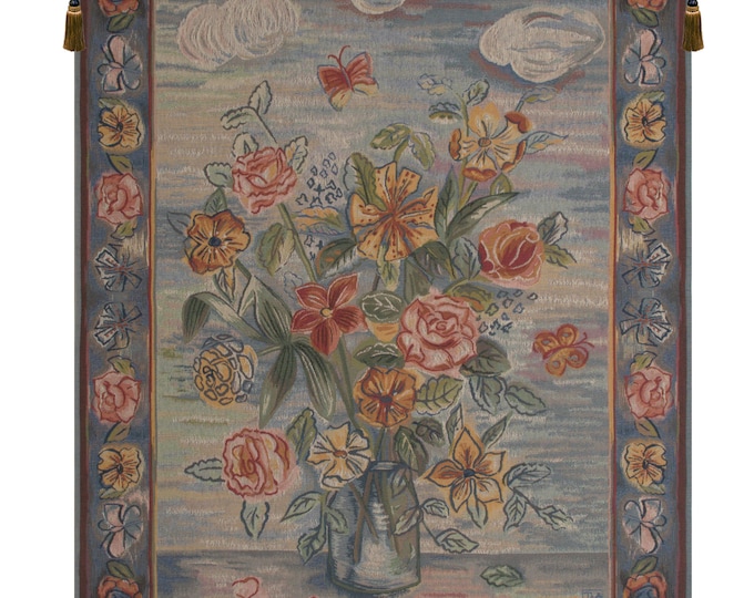 Elegant European Floral Bouquet Jacquard Tapestry - Modern French Wall Hanging Art Decor