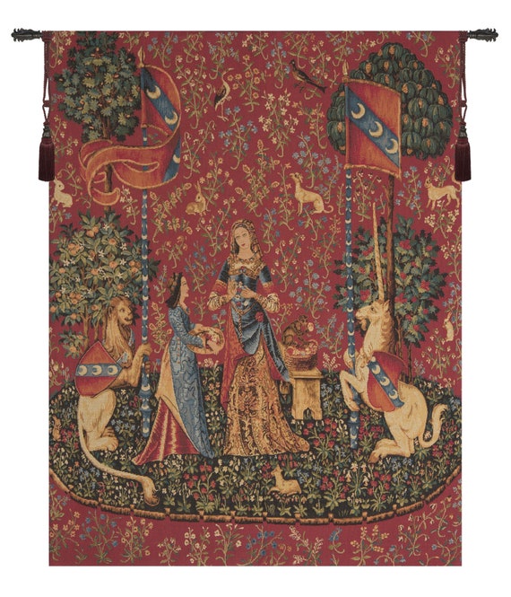 TL'Odorat Lady and Unicorn Medieval Wall Tapestry | European Decorative Hanging Art for Home Decor