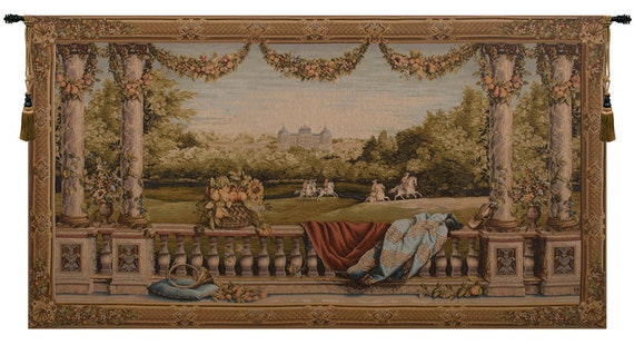 French Woven Wall Tapestry: Chateau Bellevue Floral Jacquard Art