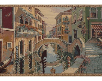 Canale Veneziano European Wall Tapestry - Lake Como Wall Decor Art - Woven Italian Wall Tapestry - Floral Decorative Wall Hanging