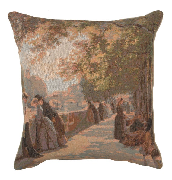 Seine River Tapestry Pillow Cover: French Jacquard Woven Throw Pillow (19x19)
