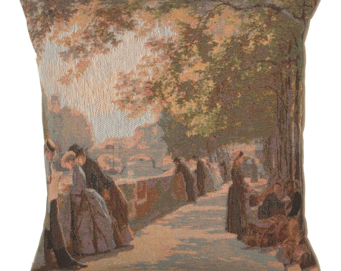 Seine River Tapestry Pillow Cover: French Jacquard Woven Throw Pillow (19x19)