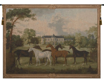 Five Horses English Tapestry - Luxury Wall Decor - Handcrafted Belgian Tapestries