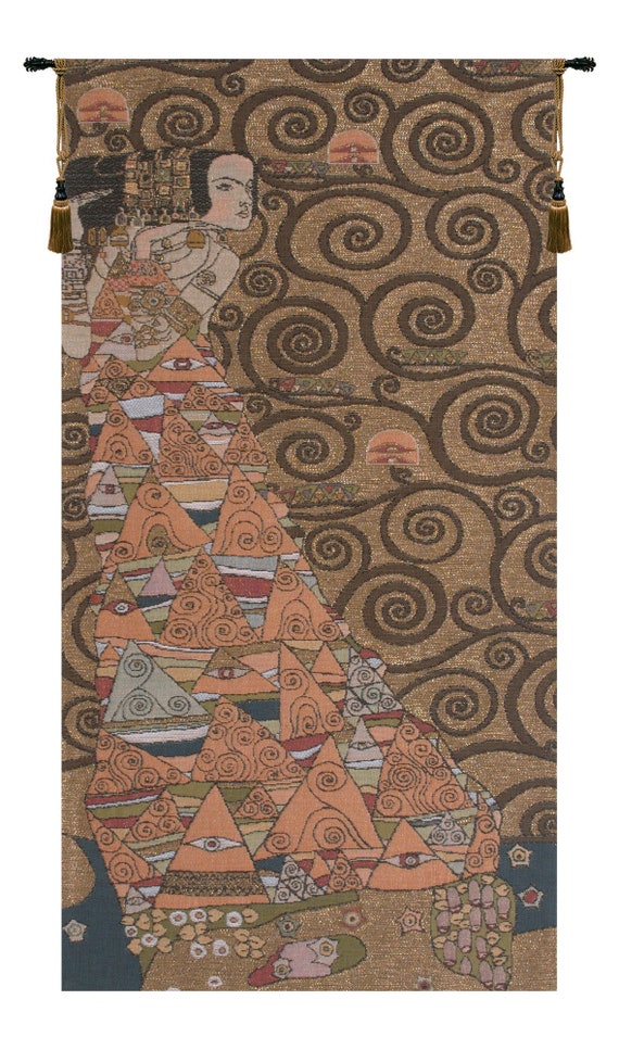 Klimt 'The Waiting' Woven Wall Tapestry: French Jacquard Art