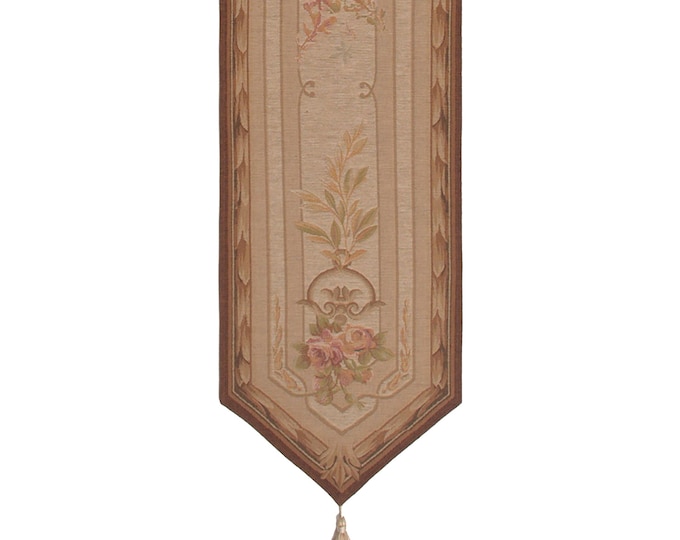 Elegant Floral French Tapestry Table Runner: Jacquard Woven Fabric with Tassels (14x72 inch)