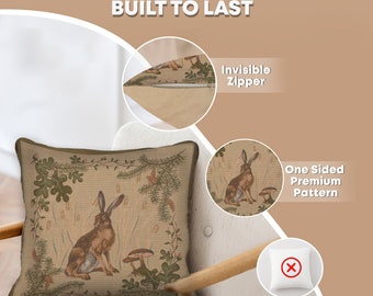 The Hare French Tapestry Pillow Cover 19x19 inch - Animal Print Woven Gobelin Cushion Case - Decorative Couch Pillow Cover