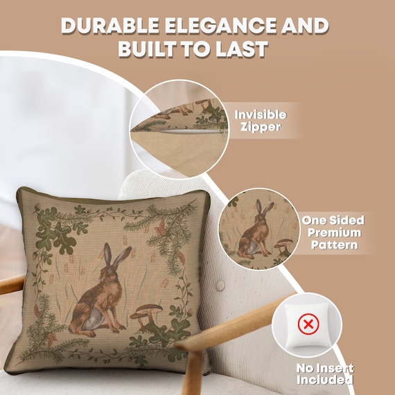 Hare French Tapestry Pillow Cover: Woven Cotton Animal Print Cushion Case