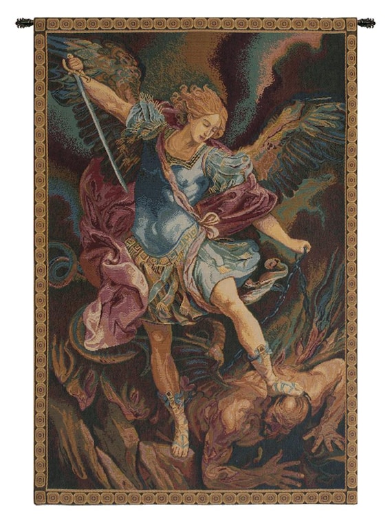 St. Michael European Woven Jacquard Wall Tapestry - Religious Italian Saint Art Decor Hanging